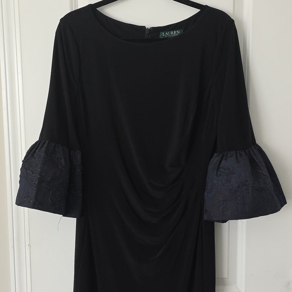 Ralph Lauren Black Bell Sleeve Sheath Dress Evening CocktailDress - Picture 5 of 7